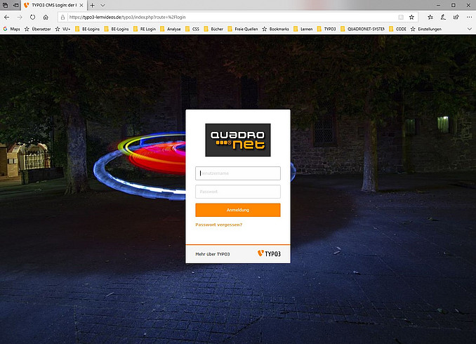Das Backend Login-Fenster Das Backend Login-Fenster
